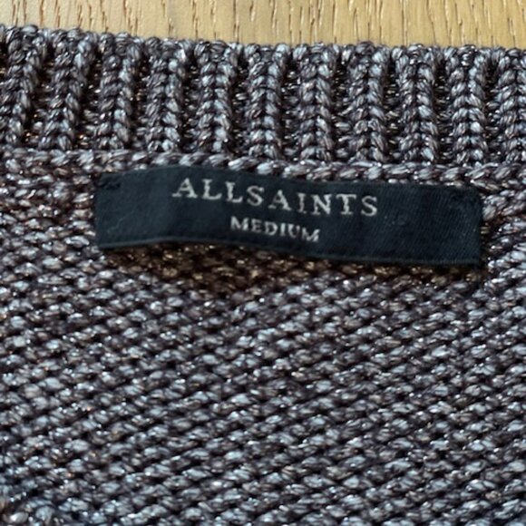 Revolve All Saints Zelda Graphite Metallic Crew Neck Jumper Size Medium - Picture 4 of 5